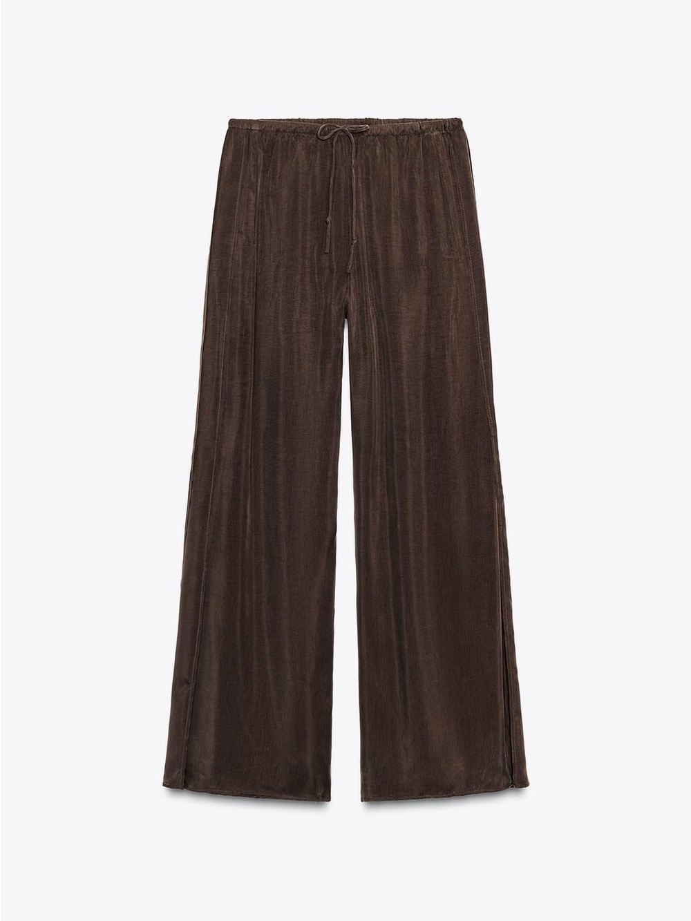 NWT. Zara Brown 100% Cupro Flowy Straight-Leg Trousers. Size XS.